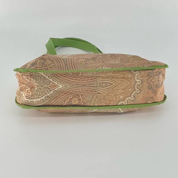 NWT Etro Milano Paisley Uncoated. Canvas & Lime Green Leather Trim Bag - Picture 5 of 16